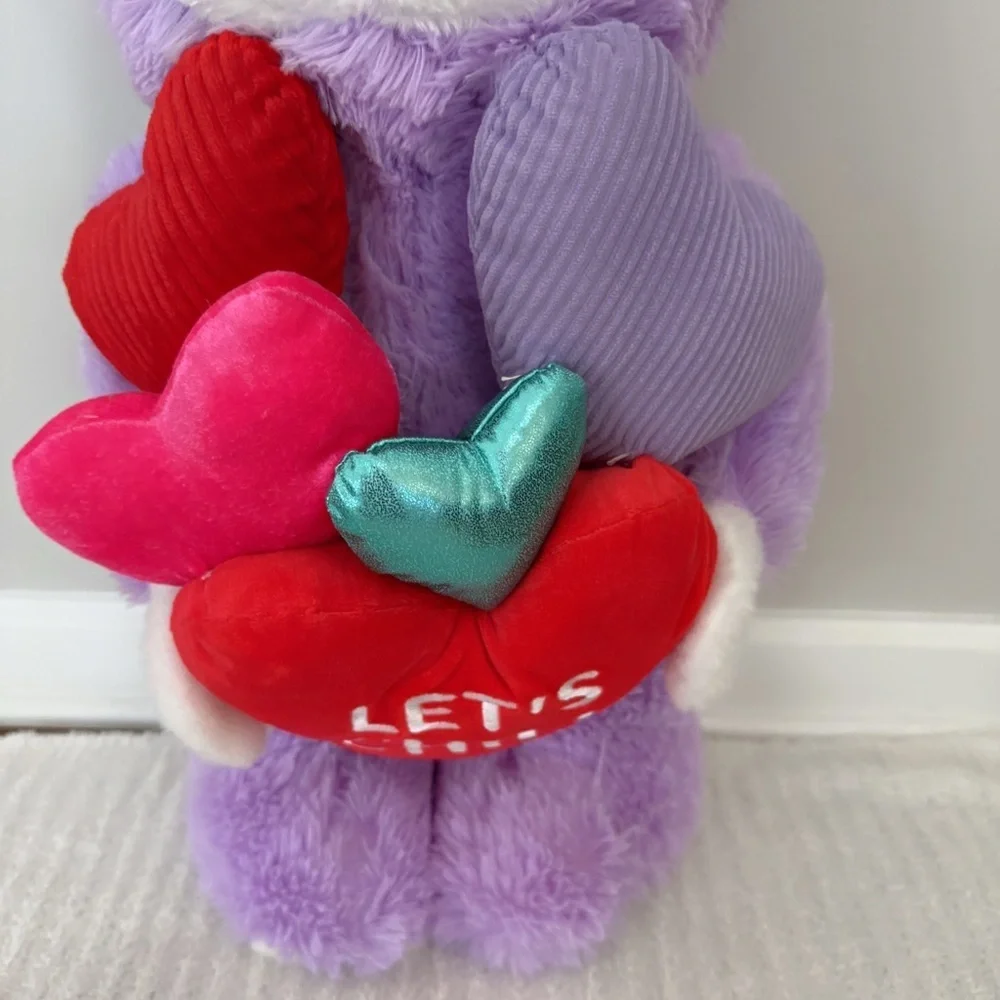 NWOT Purple Sloth Plush Decor with Colorful Hearts